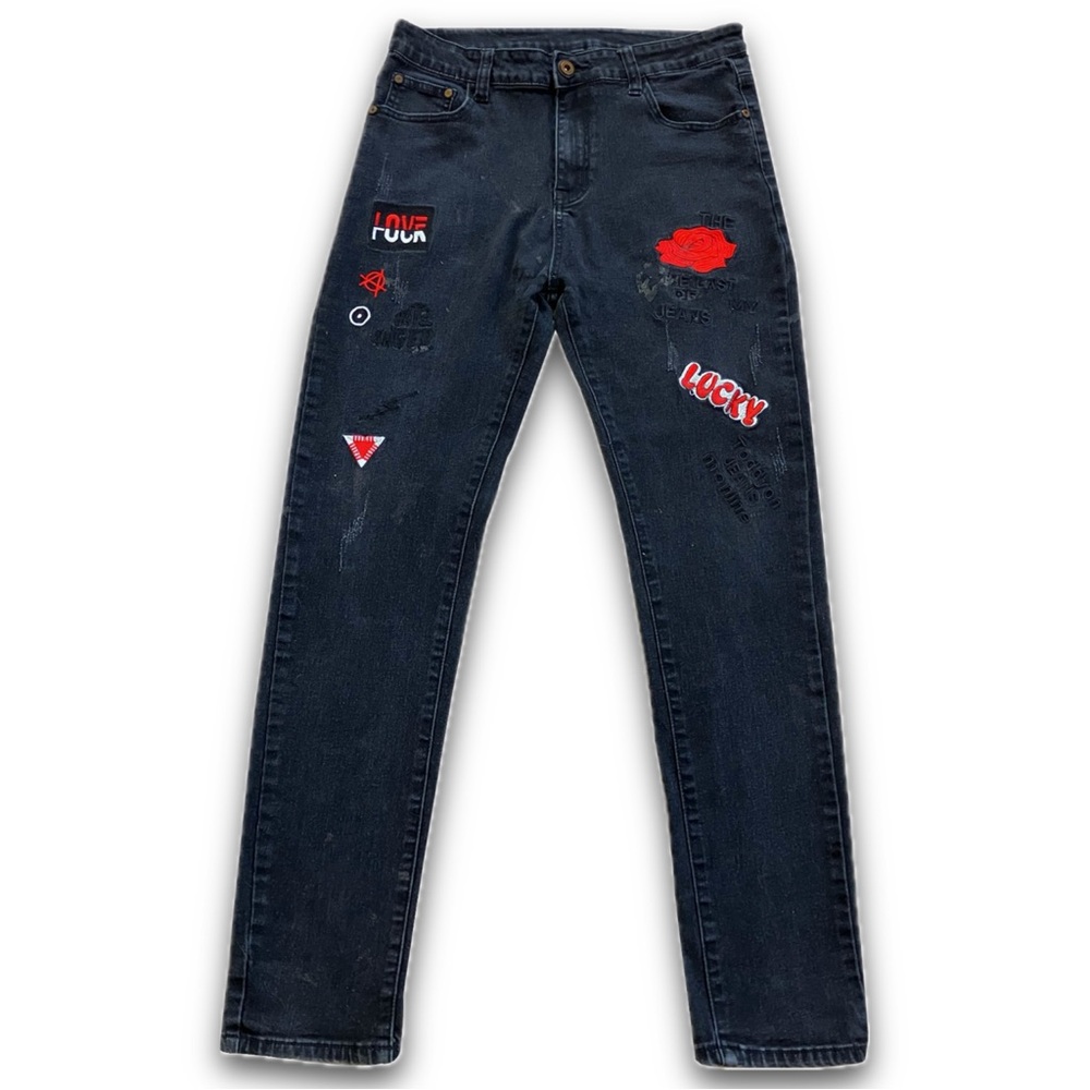 Men's Straight Fashion Jeans with Red Accents